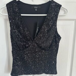 Black v neck sequined top